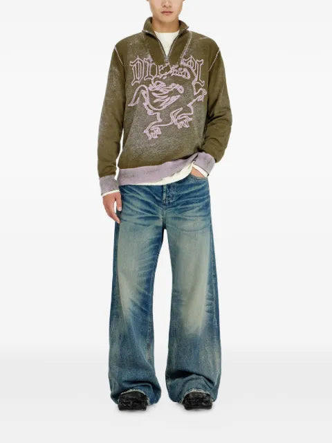 Diesel griffin-motif half-zip sweater