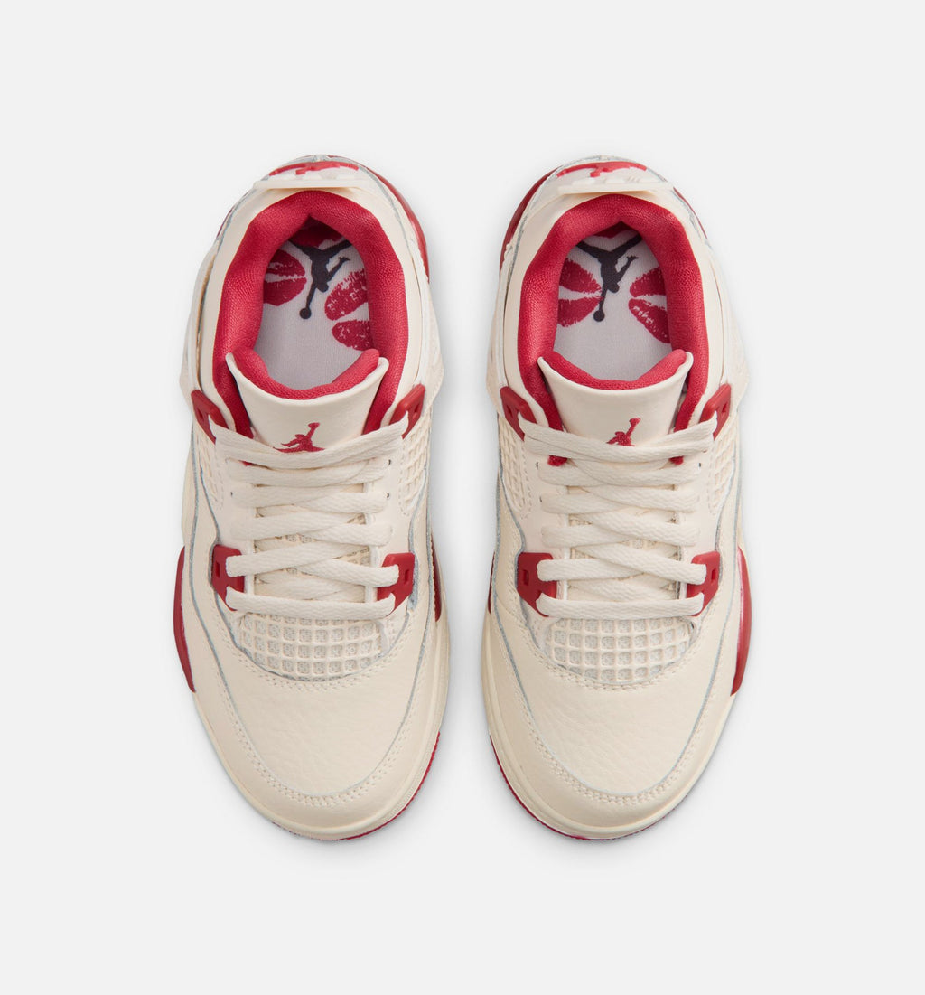 Air Jordan 4 Retro Valentines Day Preschool Lifestyle Shoes - Pale Ivory/Sierra Red/Tough Red
