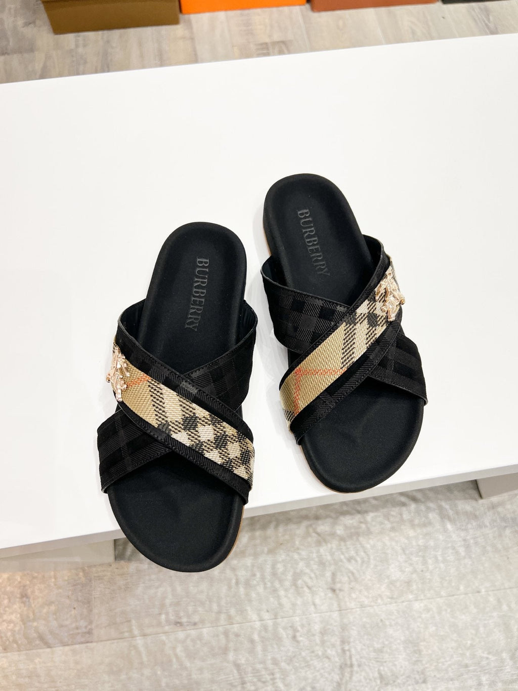 Burberry Men's Check Cross-Strap Slide Sandals